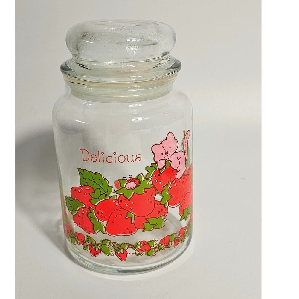 Vintage 1980 Strawberry Shortcake "Custard" Cat Glass Canister Jar